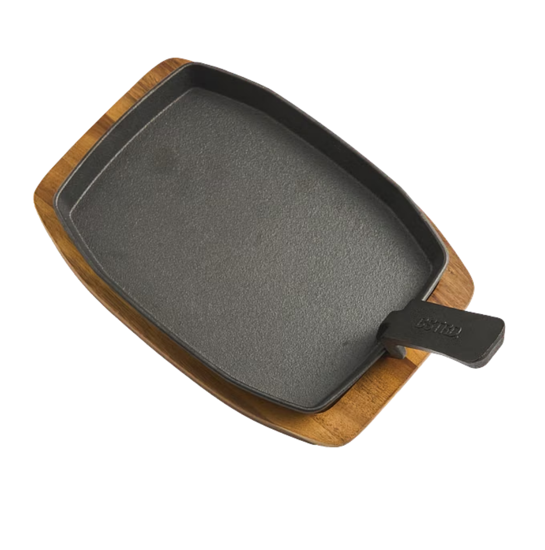 BSTRD. cast iron serving plate on wooden base